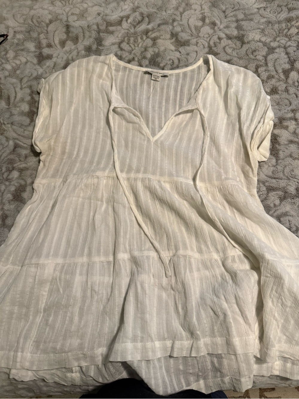 American Eagle Outfitters Cream Striped Peasant Tunic Top